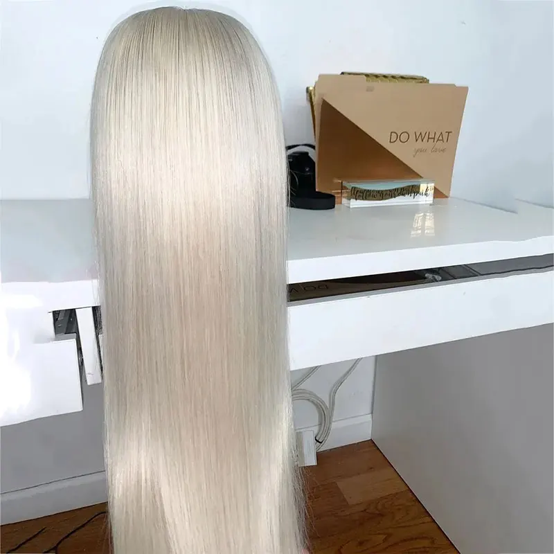 200% Density Platinum Ash Blonde 13x4 Lace Front Human Hair Wigs for Women White Lace Frontal Wigs Transparent Lace Closure Wig