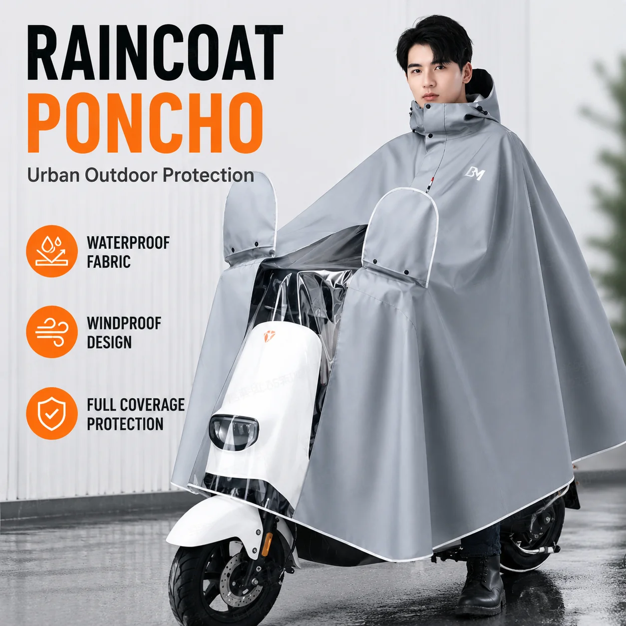 Rain Poncho Thickened Long Full-Body Stormproof Does Not Block Headlight for Motorcycle Electric Bike Cycling Outdoor