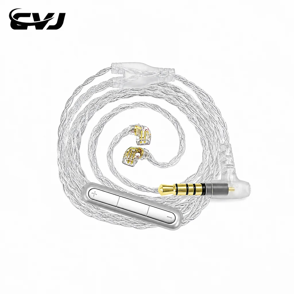 CVJ High Purity Silver-Plated Earphones Cable 3.5MM L-Shaped Plug Optional MIC 0.75mm/0.78mm/QDC Wire For CVJ KZ CCA TRN FIIO