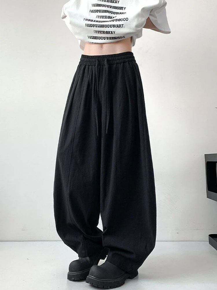 

Loose Cotton Linen Wide Leg Pants Men Summer Trendy Brand Large Size Color Straight Cut Trousers Youth Versatile Loose Fit