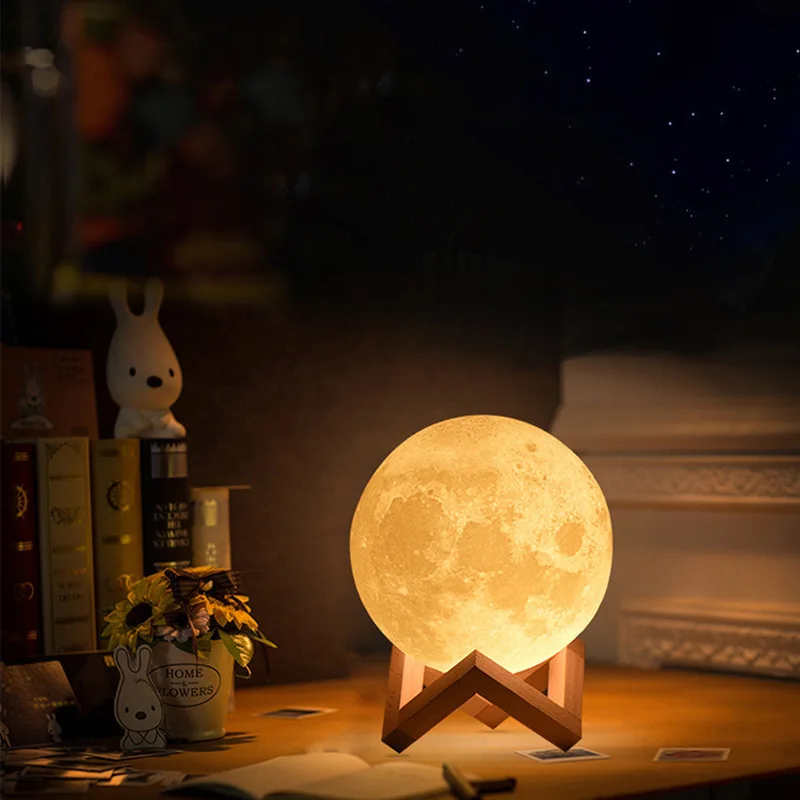 Moon Ball LED Night Light with Plastic Stand, Battery Powered Starry Lamp, Bedroom Decor, Bedside Night Lights, Kids Gifts, 8cm