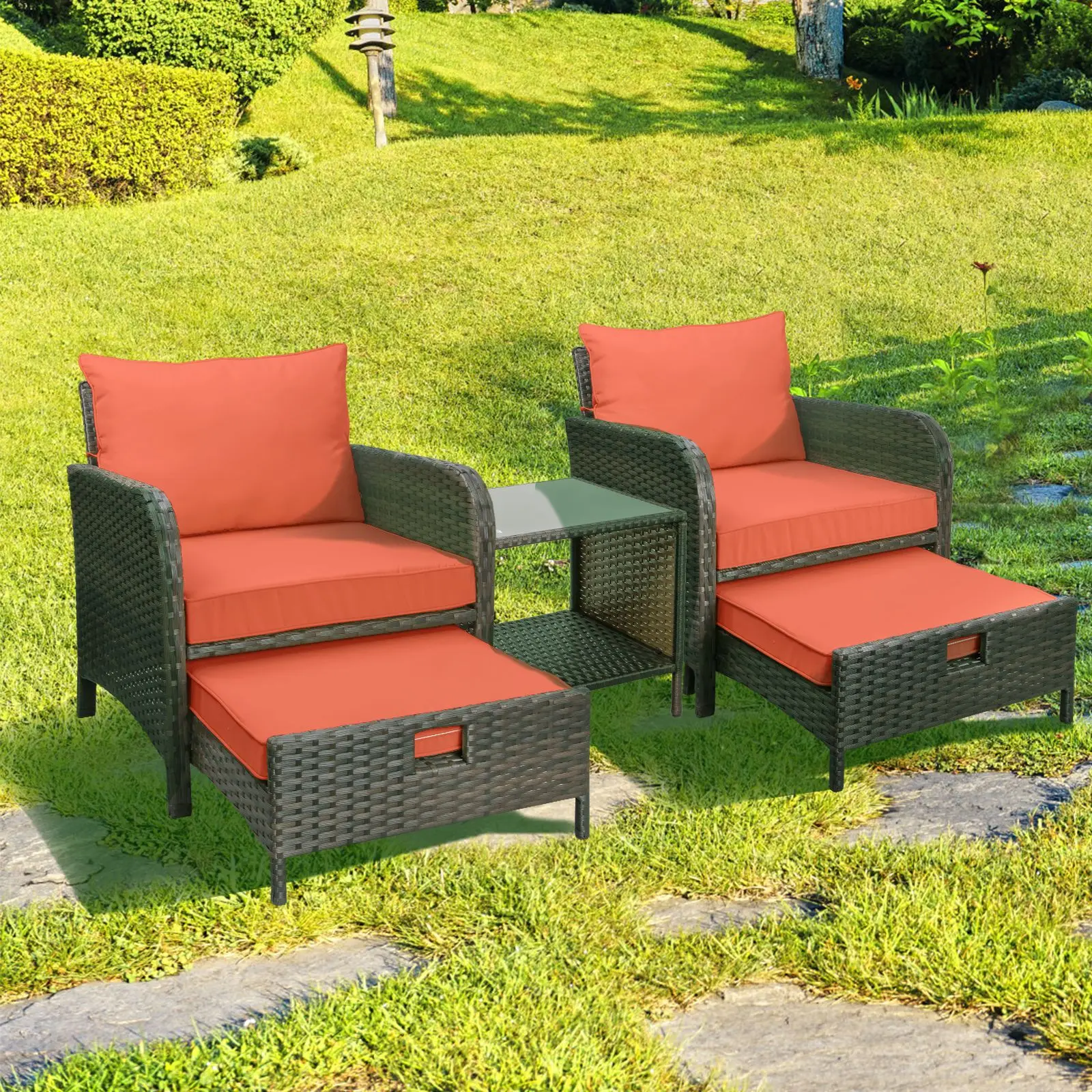 

Outdoor rattan sofa villa hotel homestay courtyard garden deck chair five-piece leisure rattan chair furniture combination
