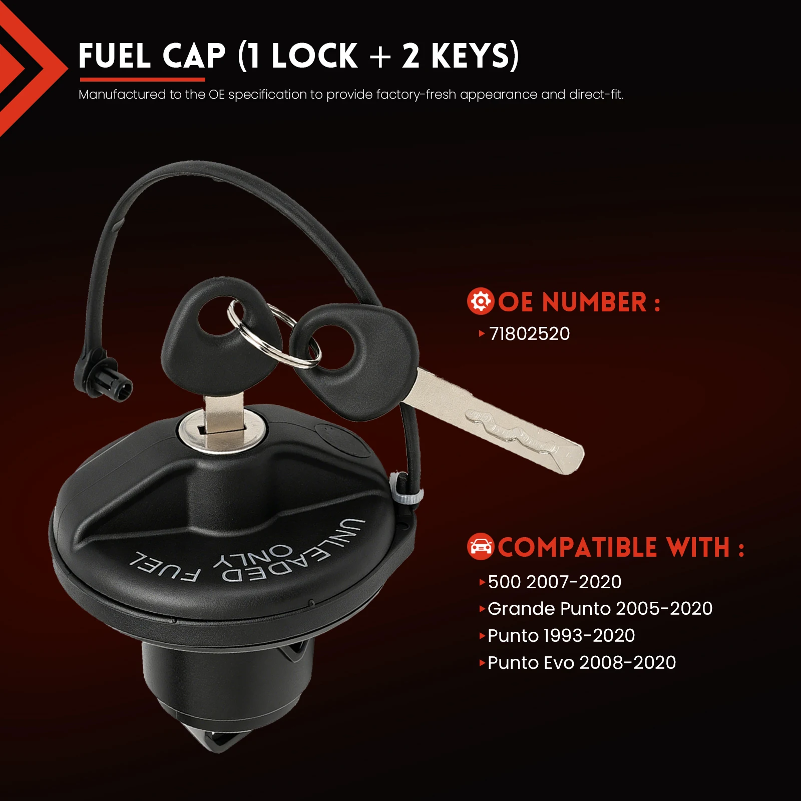 71802520 Car Lock Petrol Fuel Tank Cap With Lock With 2 Keys for Fiat 500 2007- Grande Punto EVO Fiorino 2009-