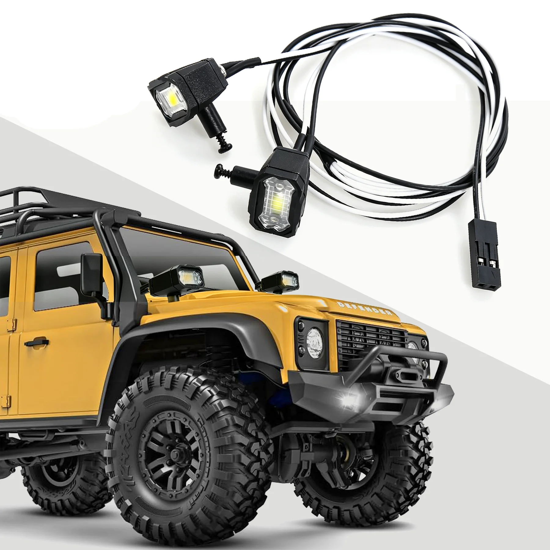 2PCS LED Headlight White & Yellow Light for 1/10 1/8 RC Short Course Monster Car SCX10 Capra RBX10 TRX4 Arrma Senton Kraton Part