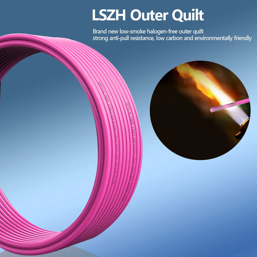 HOOLNX OM4 LC To LC UPC Multimode Duplex 40Gbps Optical Patch Cable, 2.0mm Diameter, LSZH Material, Custom Lengths 1-100M