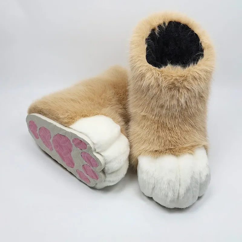 1Pair Fursuit Feet Paw Shoes Kit Plush Furry Boots Fursuit Halloween Costume Cosplay Shoes Carnival Party Men Women view 6