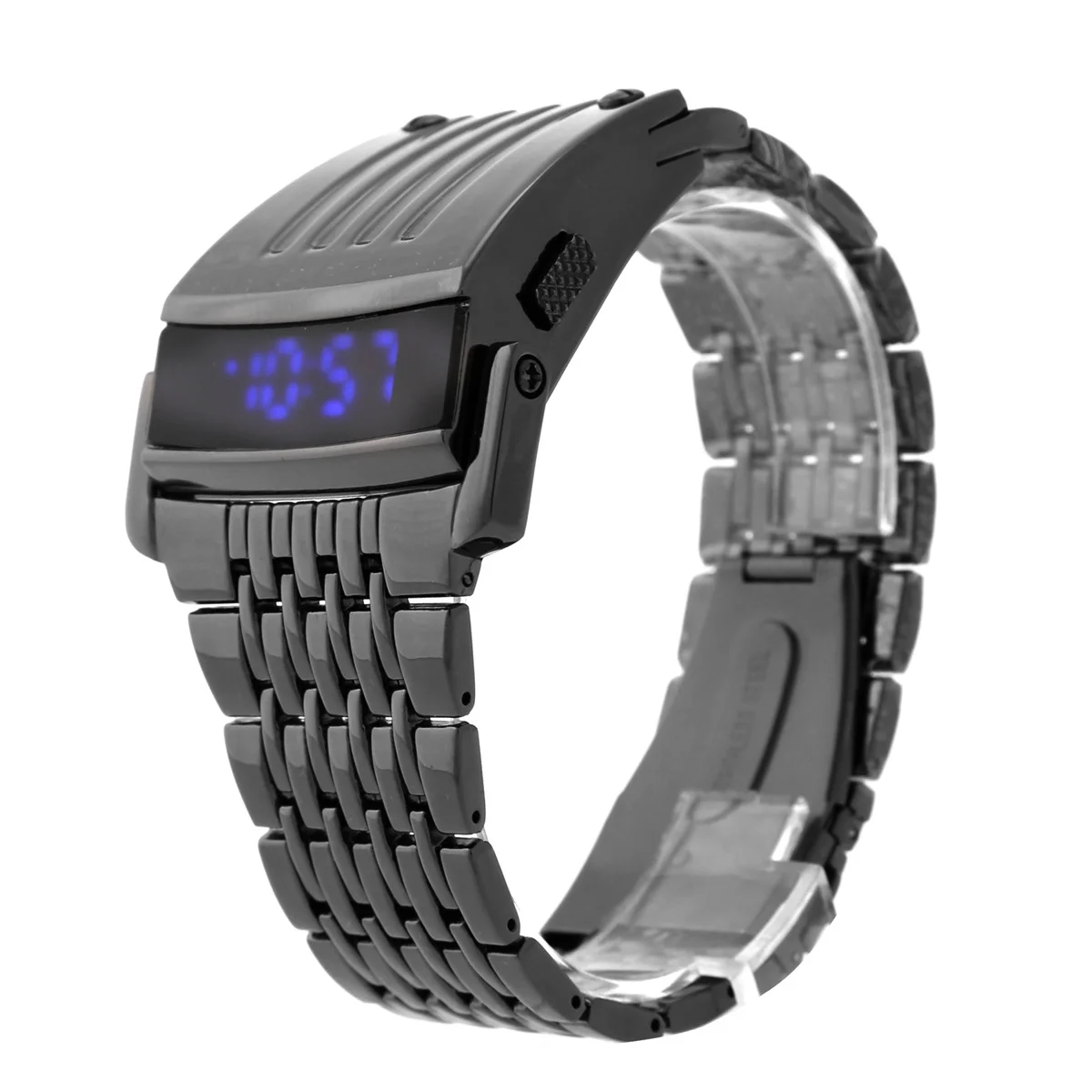 

Cool Hz467 Men's LED Digital Watch Black Stainless Steel Band Blue Illuminated Display Waterproof 30M for Daily Wear Comfort