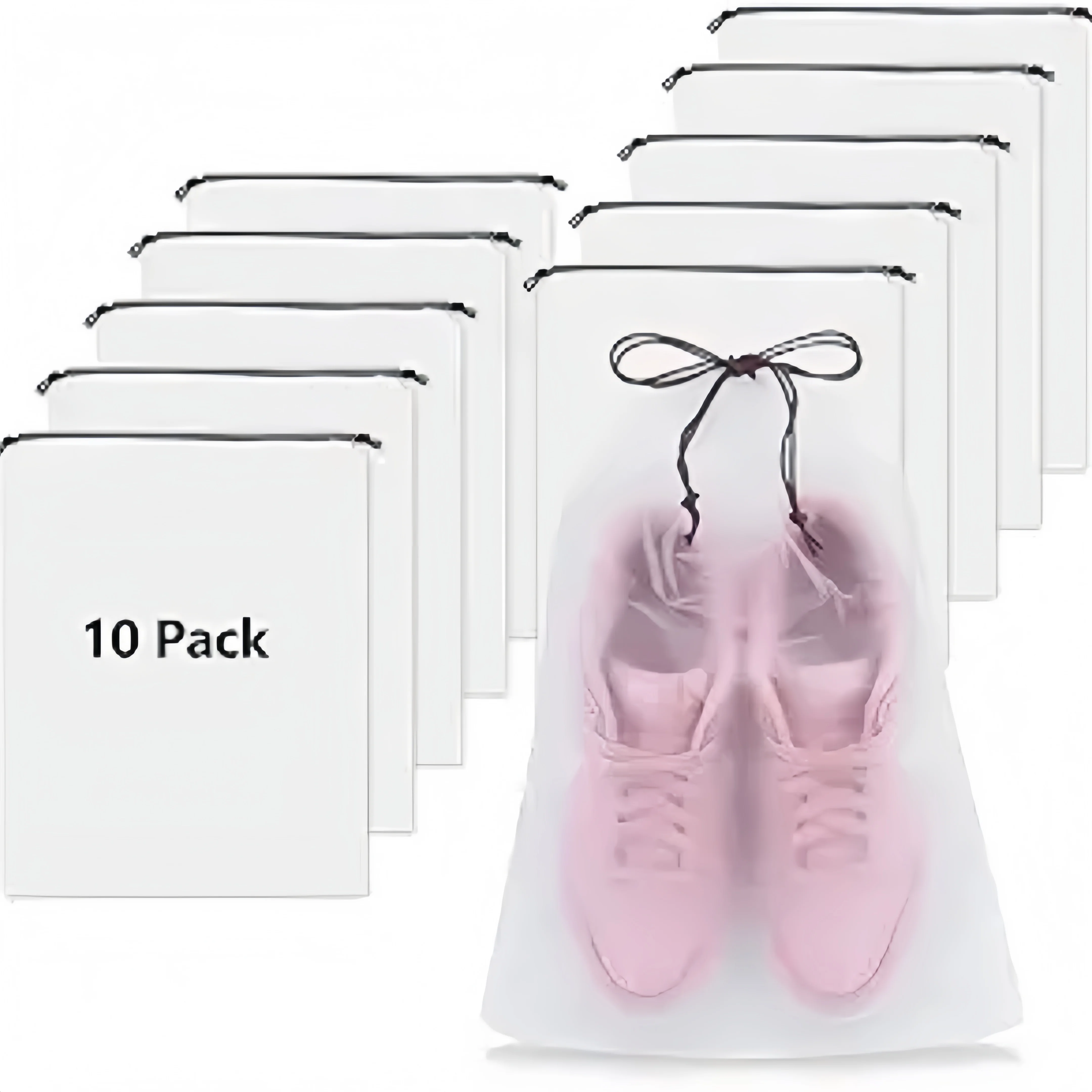 Waterproof Shoe Bags for Travel - 15.7x11.8 Inches Drawstring Bags Organizers (10 Pack), Clear Waterproof Bag Travel Essentials for Men & Women, Shoe Bags for Storage (Packing, Gym, Luggage Storage)