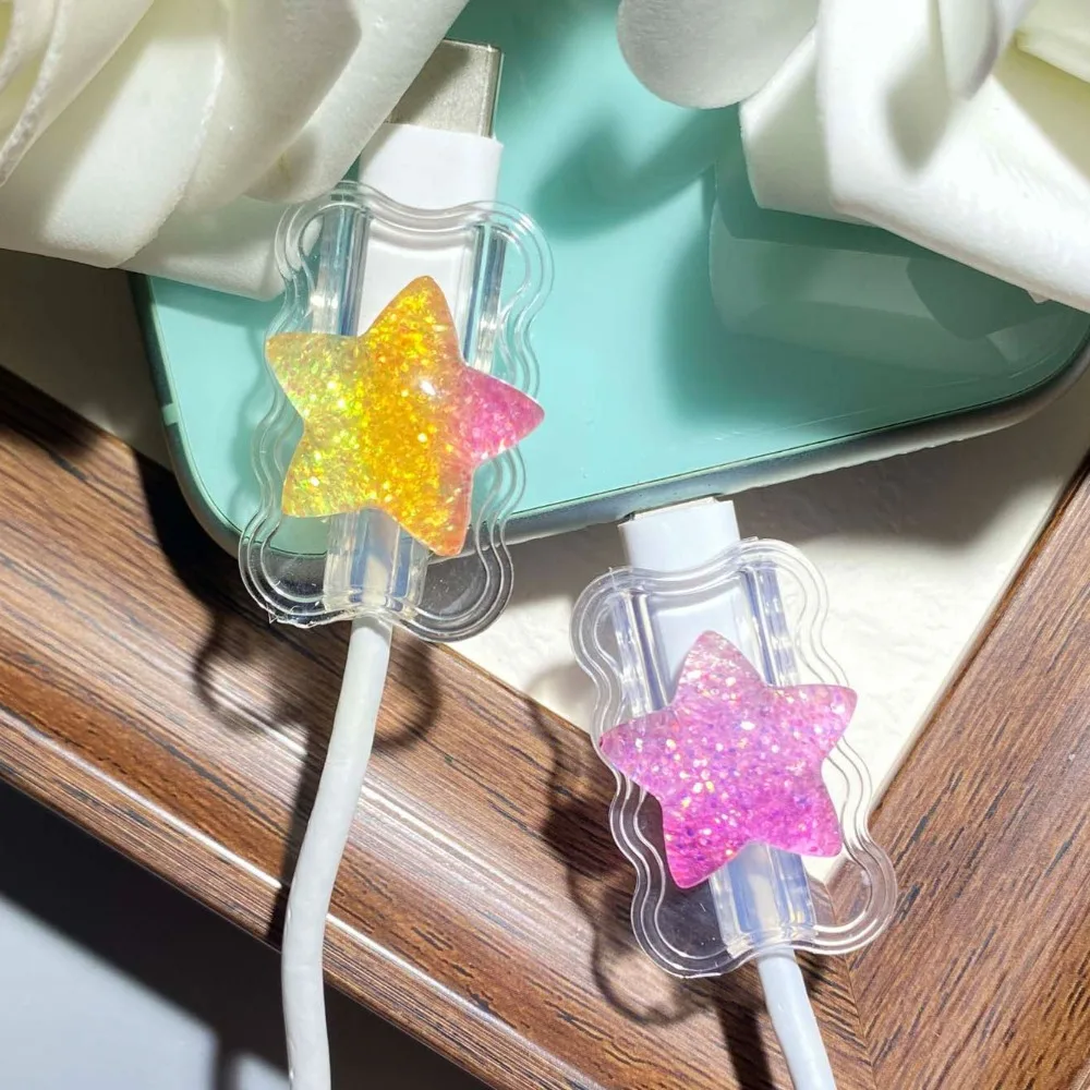 1PC Cute Gradient Star Cable Protector INS Style Type C Charger Protector Anti-break Cable Cord Cover Organizer For iPhone