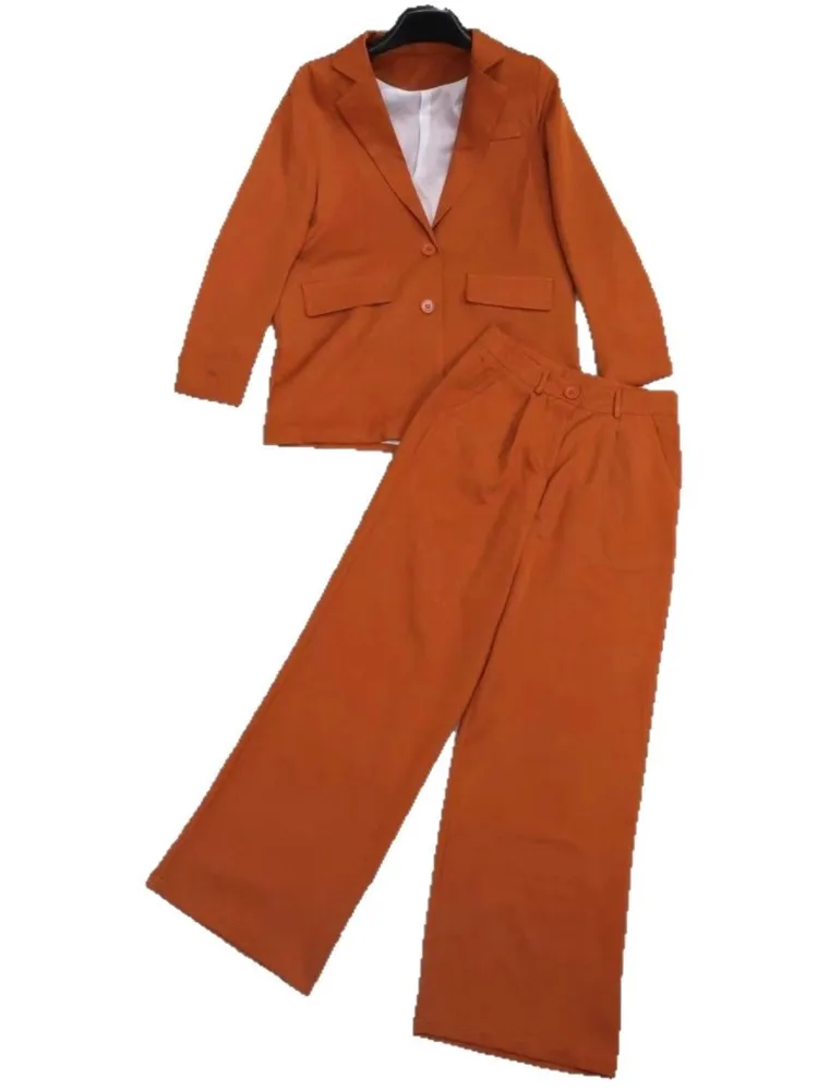Autumn Women's Blazer Set Casual Blazer Coat And Wide Leg Pants Two-piece Sets 2025 New Orange Fashion Office Work Outfits Lady