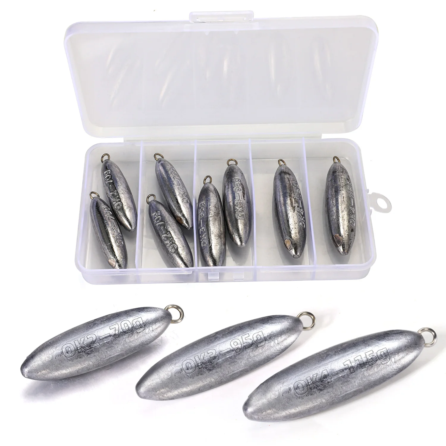 Sougayilang 8-teiliges Angelblei-Set, 70 g, 95 g, 115 g, korrosionsbeständiges Bleigewicht mit mehreren Spezifikationen, Angelwerkzeuge, Angelausrüstung