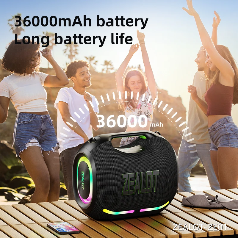 Zealot-ZE01 120 واط قوة كبيرة مكبر صوت بخاصية البلوتوث قابل للنقل لاسلكي TWS مضخم صوت سمّاعات بلوتوث مقاوم للماء جودة HIFI المحمول