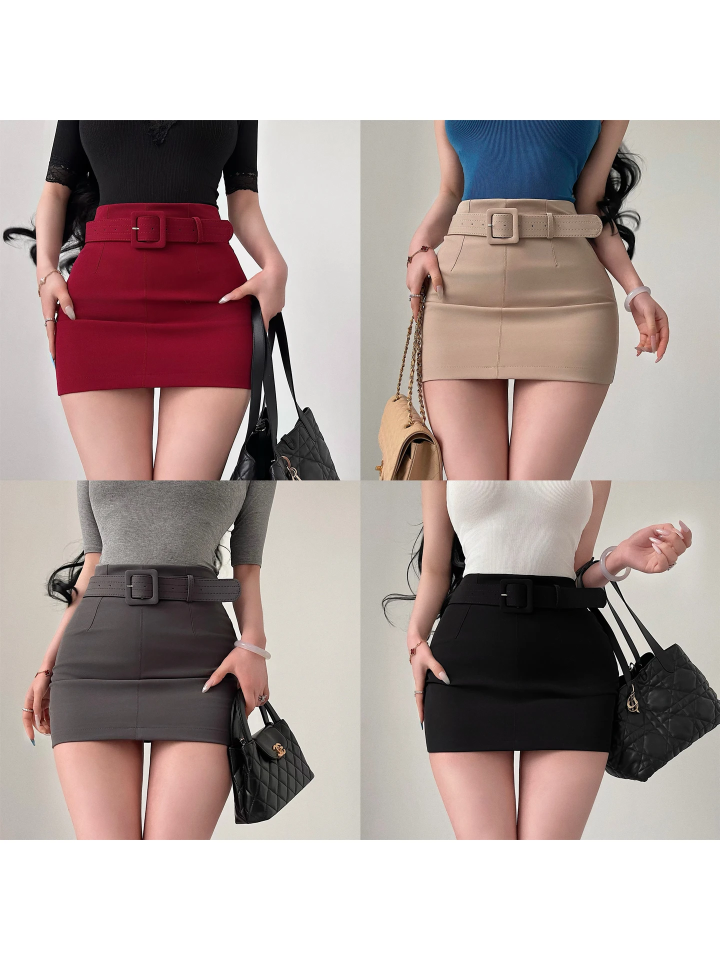 

Korean Style High Waist Suit Style Skirt with Belt Anti-Light Walking Short Skirt Women's Sexy Style Daily Wear