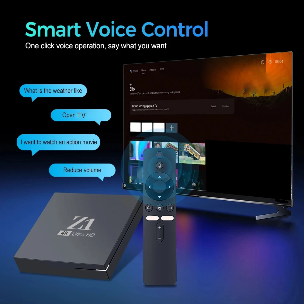 ТВ-приставка Smart Z1, HD 4K, Allwinner H313, четырехъядерный медиаплеер, 4G/5G Wi-Fi, BT5.0, голосовой пульт, IPTV, 8 ГБ/128 ГБ, Android 15.