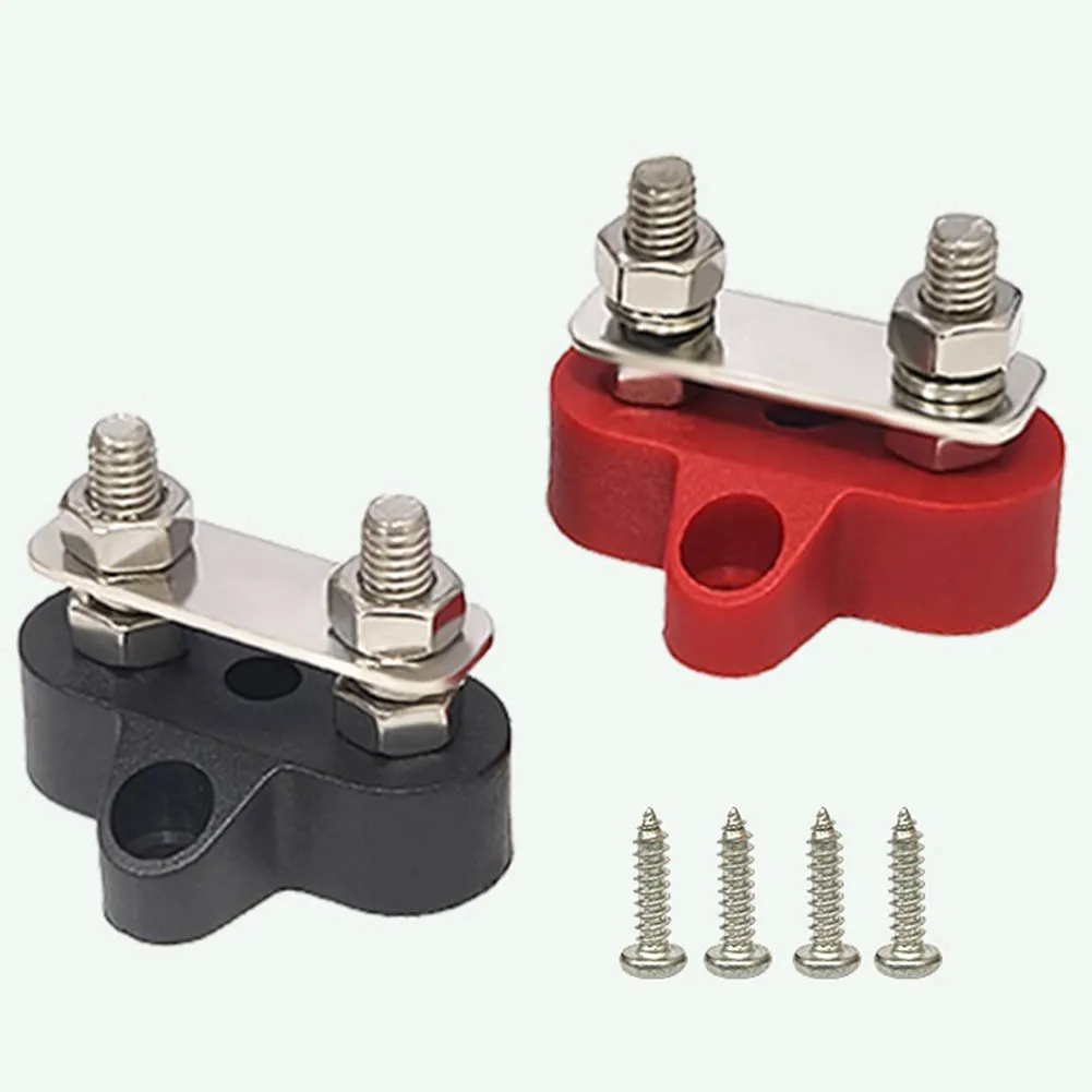 2pcs 12-48V Double Wiring Screw Dual Connection Bolt Battery M8 Busbar Terminal Blocks For Trucks/caravans/boats/trailers