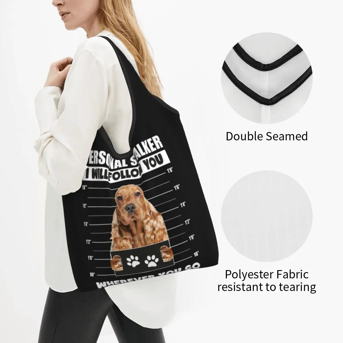 Personal Stalker Dog,English Cocker Spaniel Portable Tote Shopping Bags Reusable Shopper Bag Grocery Handbag Shoulder Bag