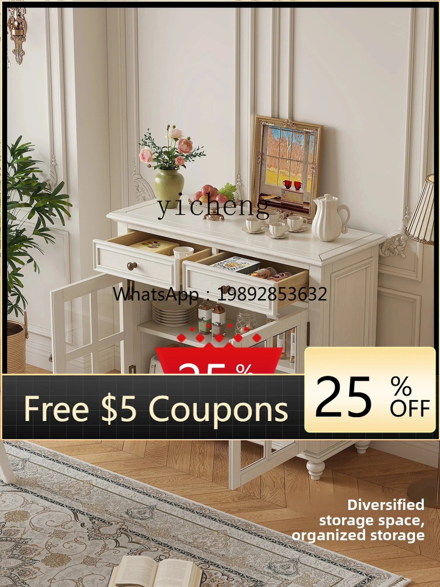 

AA Home Restaurant French Cream Style Locker American Wall Locker Side Cabinet White All Solid Wood