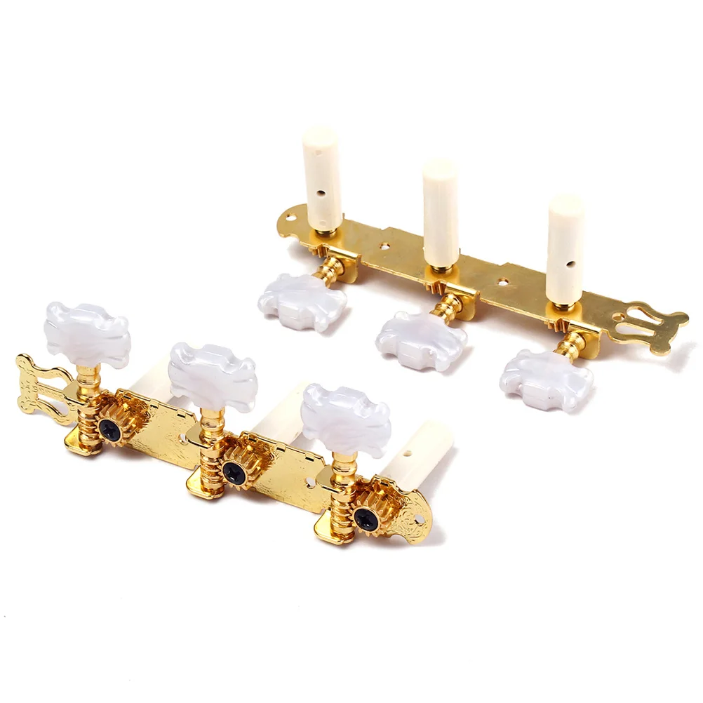 

3+3 Tuning Pegs Guitar String Adjustment Flower Head Machine Head Silver Plated Beige Buttons 35Mm Shaft Distance For