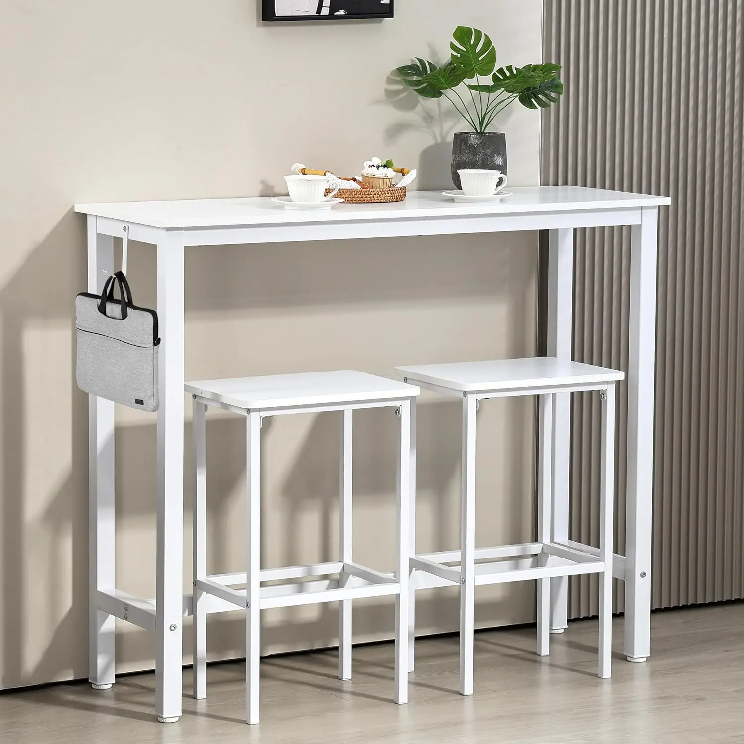 Bar Table Set, 47" Pub Table High Top Table, Rectangular Bar Height Table, Bar Table with Stools, Kitchen Table Set for 2, Indus