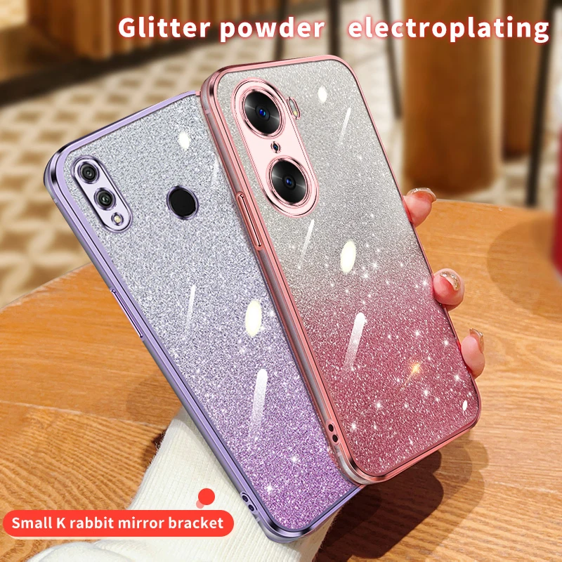 Honorx8 8x 9x X6s x40 Luxury Glitter Plating Case on For Huawei Honor X8 8x 9x X30 X40 X10 X20 x50 x9a 9x pro 4G 5G Clear Cover