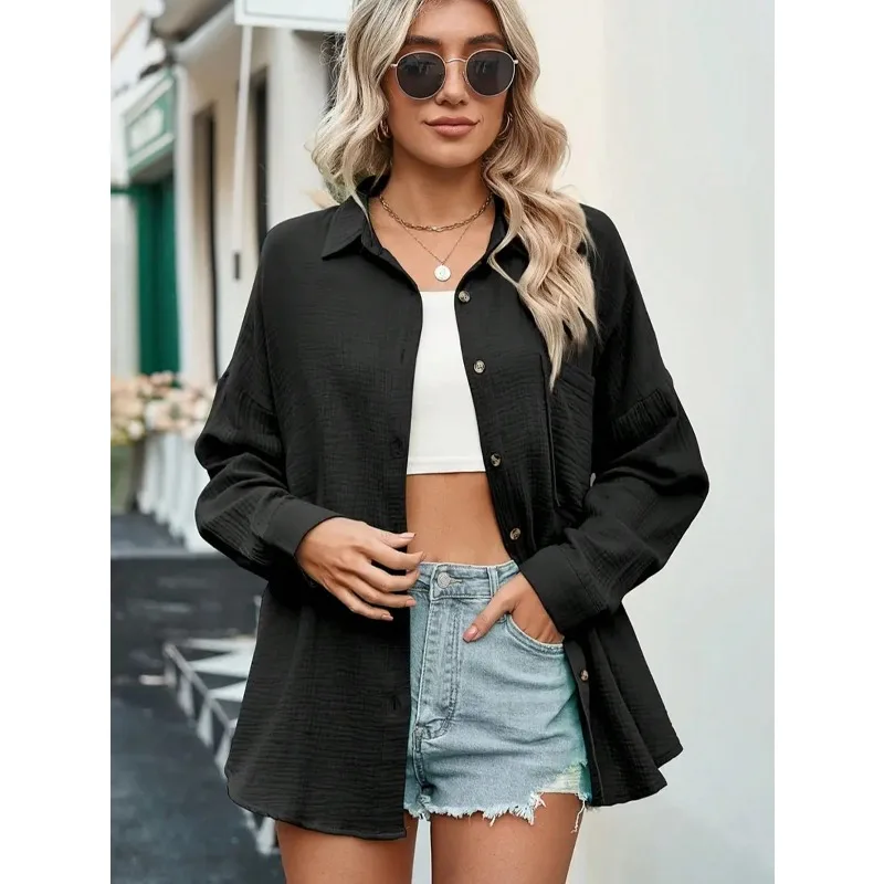 

Plus Size 1XL-5XL Women Fashion Long Sleeve Relaxed Fit Shirt Lapel Neck Batwing Sleeve Casual Blouse Female Solid Blouse