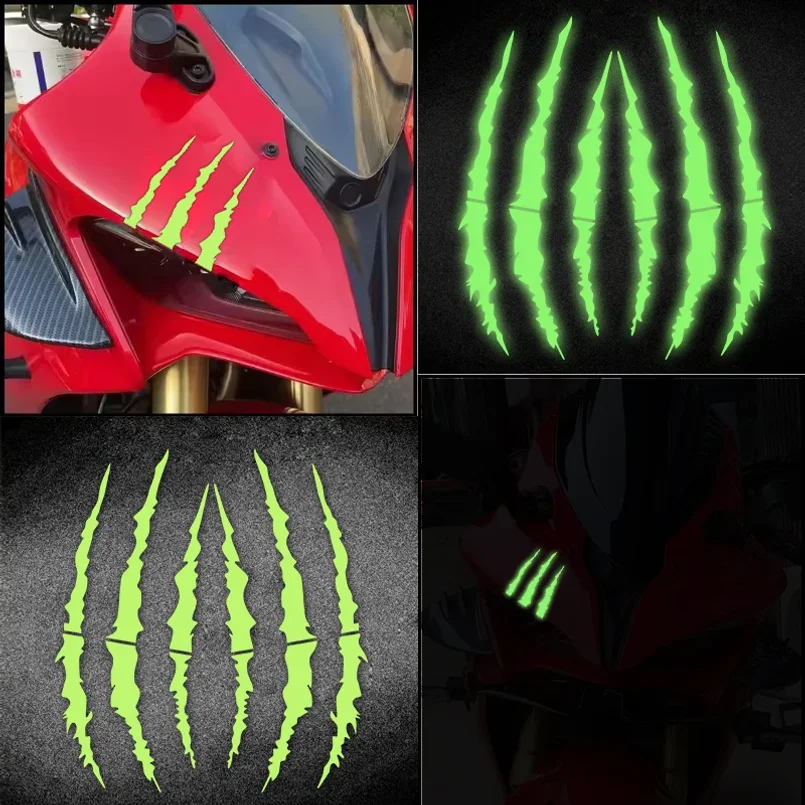 Image of 1 Paar Monster-Klauen-Kratzer Motorrad Leuchtaufkleber Helm Frontverkleidung Roller Vinyl-Aufkleber für YAMAHA HONDA Kawasaki BMW KTM