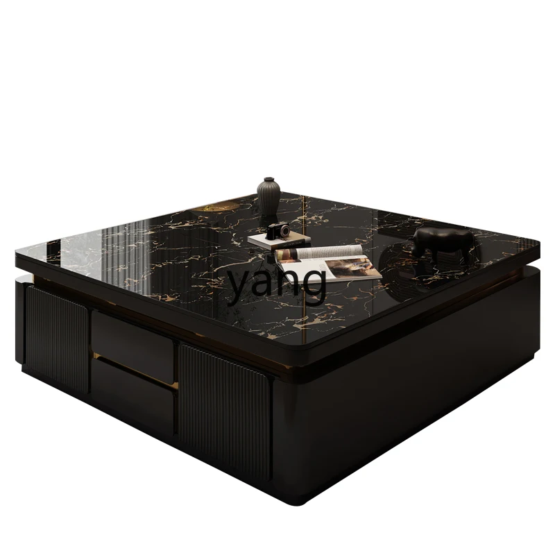 

LMM square marble solid wood coffee table modern simple villa living room household small apartment rock slab