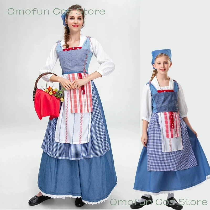 

s,3'g\7;Halloween German Munich Oktoberfest Farm Manor Maid Vintage Denim Long Dress Perform Cosplay Women Adult 4;b,7\k/8