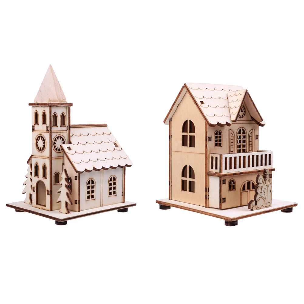 2 Pcs Glow Cabin Bedroom Decoration Xmas Cottage Ornament for House Living Christmas Electronic Component Tabletop Home