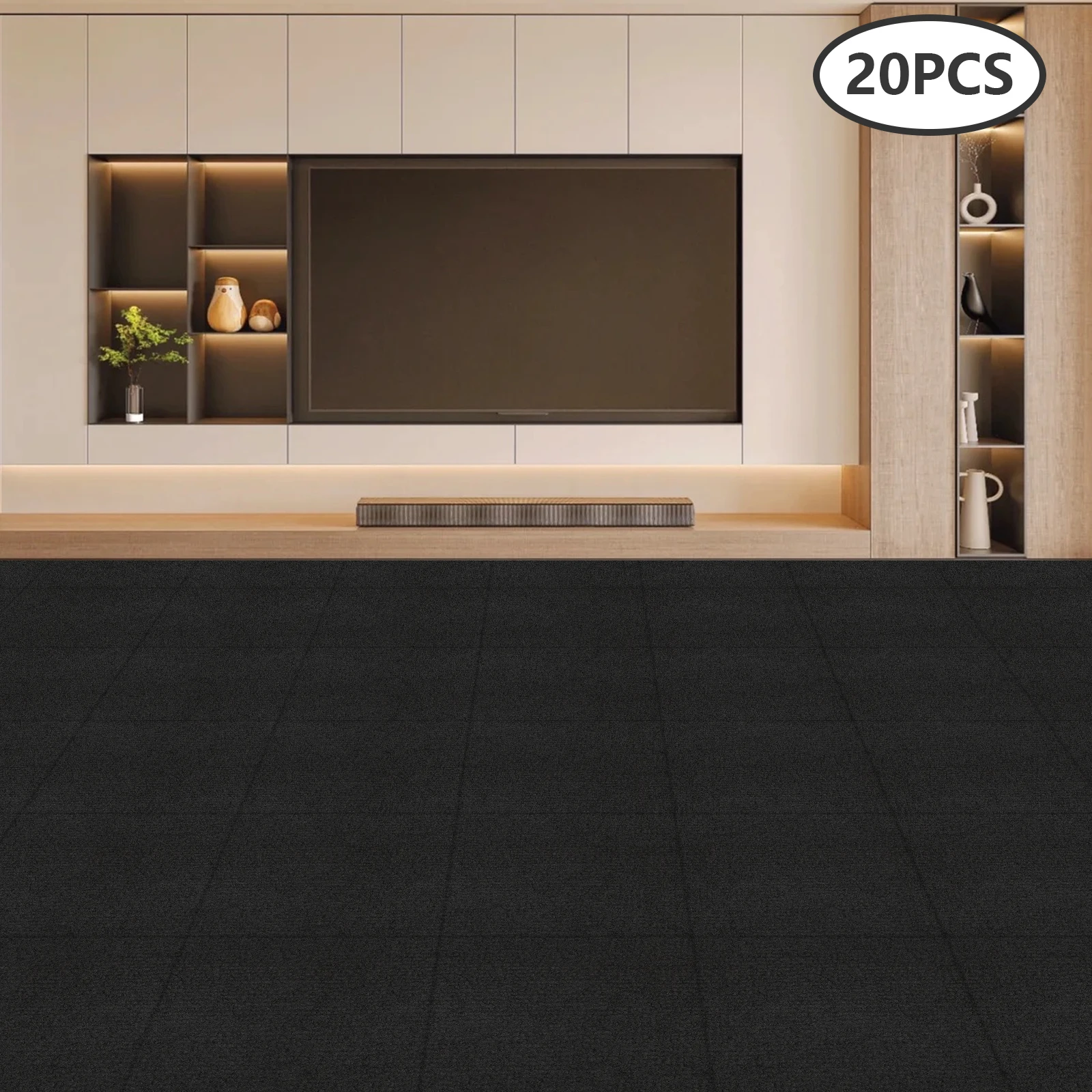 

20 шт. квадратных ковровых плиток с клейкой основой, моющиеся, с противоскользящей битумной подложкой для дома, офиса, отеля (темные)