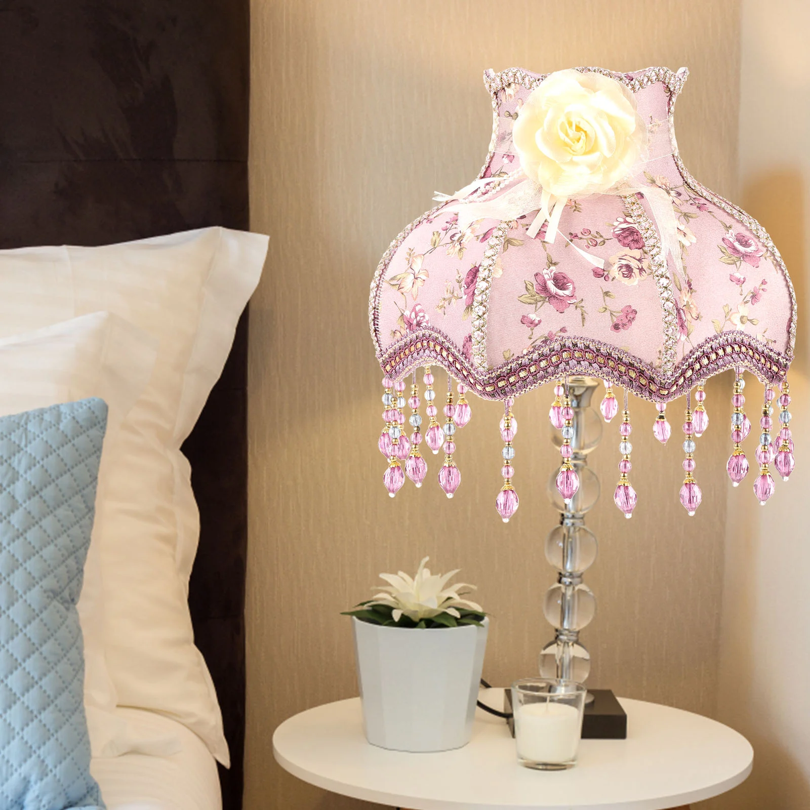 

Purple Lilac Beaded Lace Lampshade Accessory Drum Shades Hanging for Wall Replacement Light Accessories Desk Floor Dome Barrel