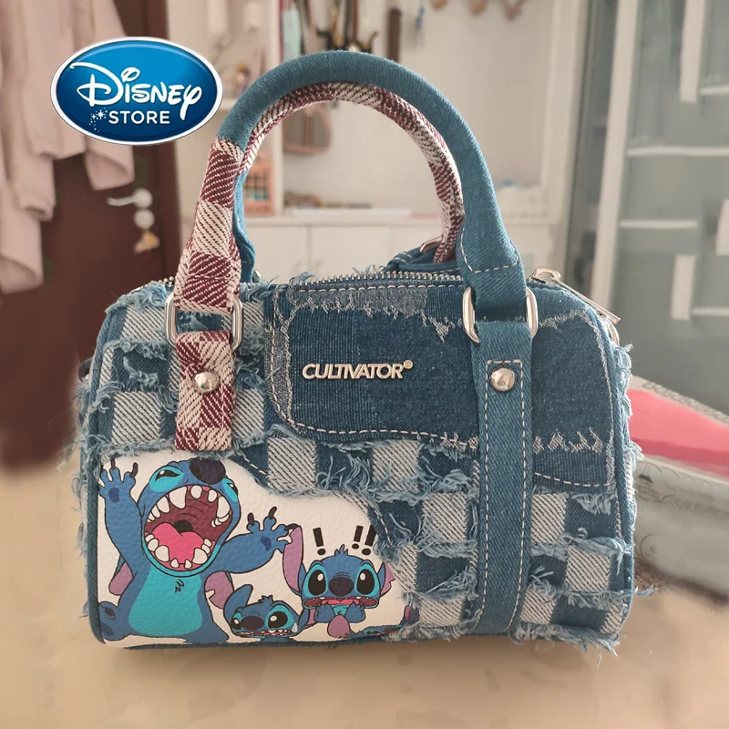 Original Disney Stitch Women\'s Handbag Fashion Ladies Denim Shoulder Oblique Bag Luxury Brand Large-Capacity Cartoon Handbag