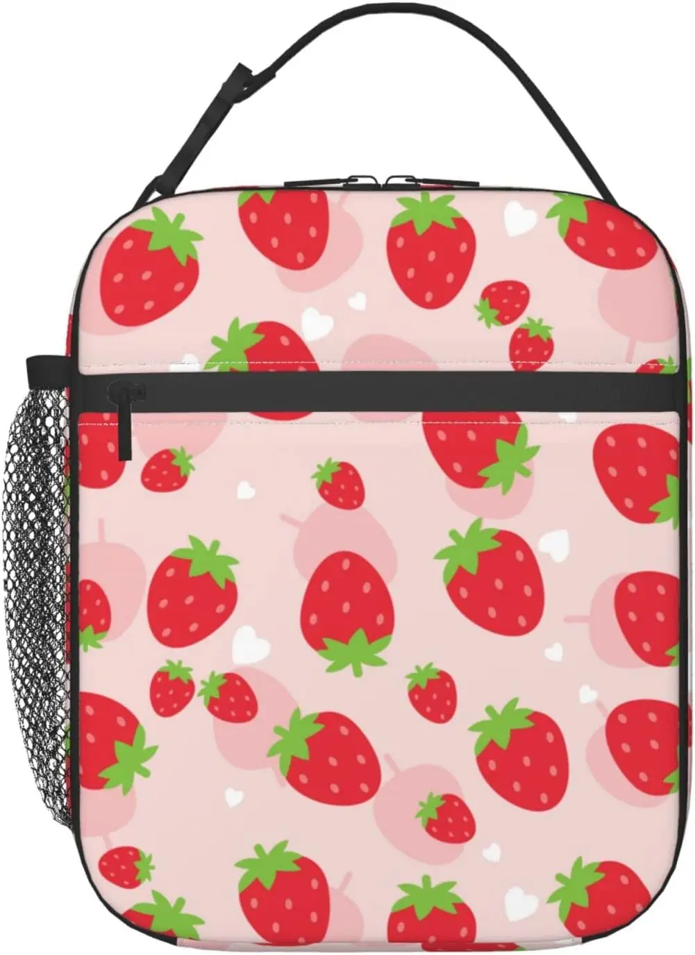 

Red Strawberry Lunch Bag Insulated Portable Reusable Lunch Box With Zipper For Picnic Work Office Travel School