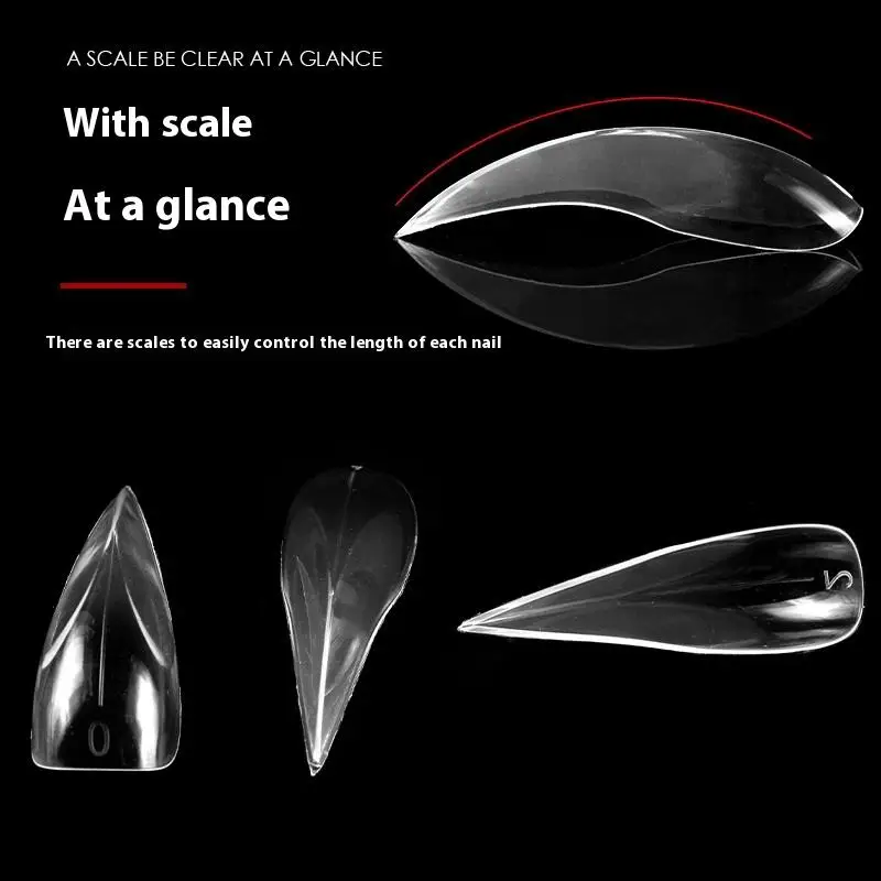 Gotische stijl helder kort gebogen stiletto nageltips nagel dubbele vorm nagelverlenging 3D kattenklauw sculpturale nagels volledige dekking mallen