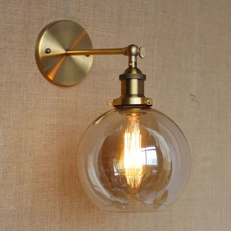 American Vintage Wall Lamps Glass Ball Retro Loft Wall Sconces Bedroom Living Room Hallway Light Fixtures Arandela De Parede