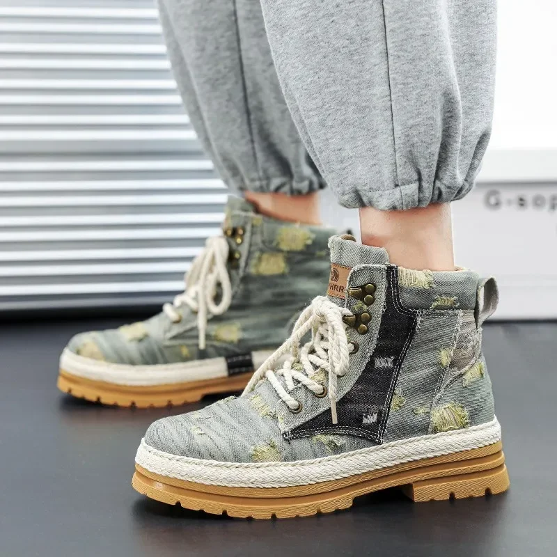 Cómodas botas tácticas lona vaquera para hombre estilo motociclista