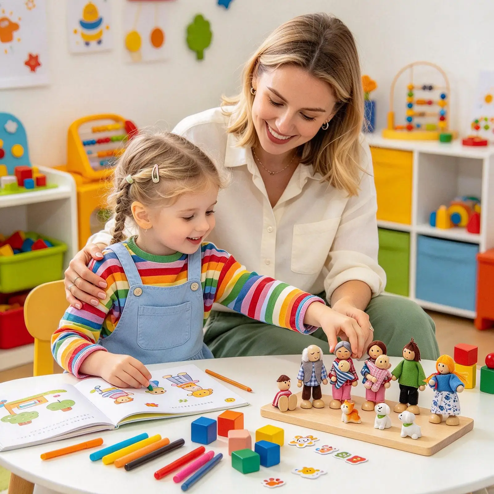 Wooden Dolls For Doll House Posable Pretend Play Tiny Miniature Figures Wooden Dolls For Kids Boy Girl Friends Children Holiday