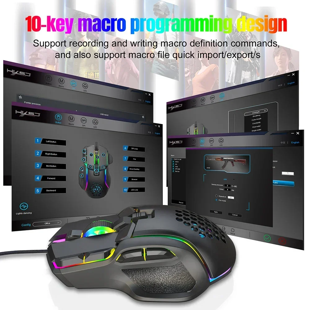 10 buttons programmable mause Optical mice for Computer PC Laptop Notebook Game USB wired RGB Gaming Mouse 7200 DPI