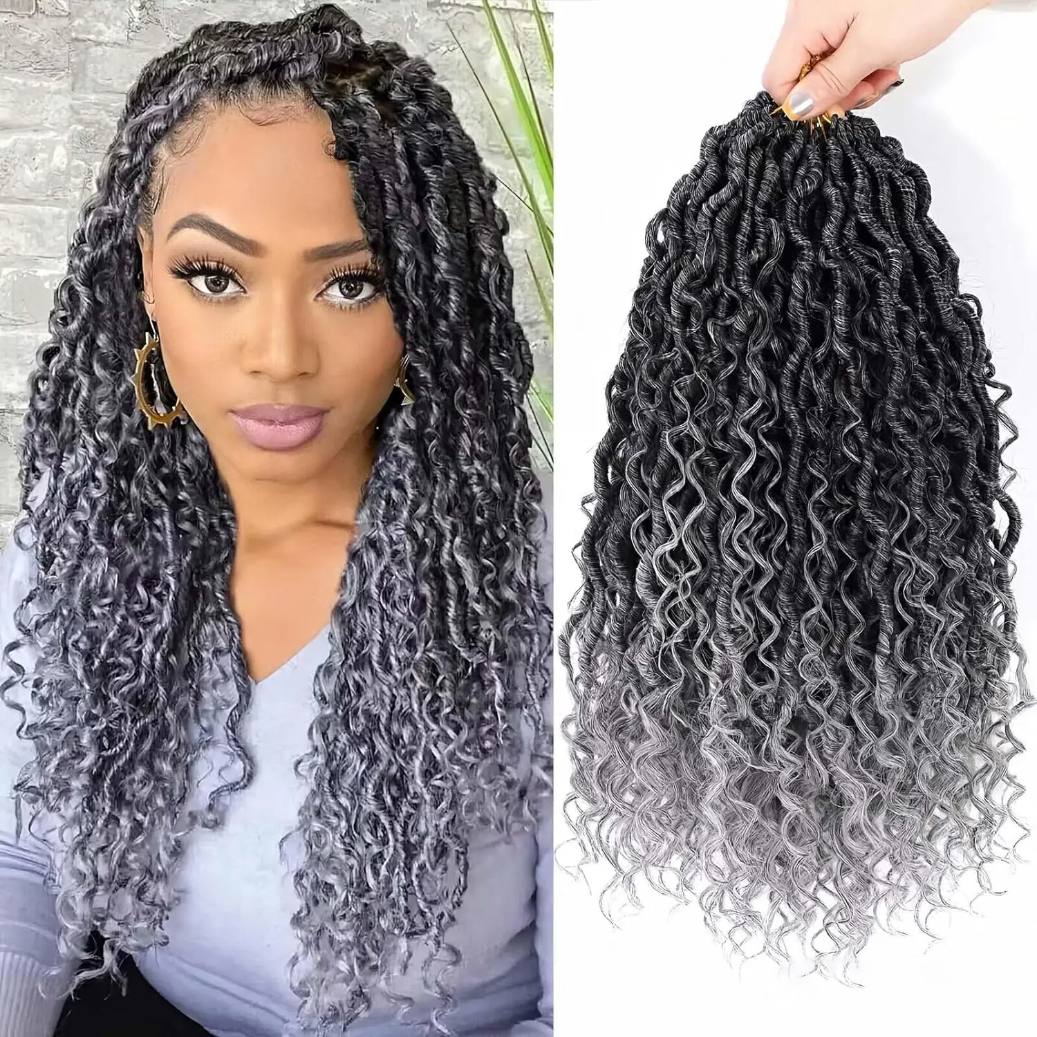 

Искусственные волосы Goddess Locs для плетения крючком, 14/18 дюймов, с предварительно завязанными петлями, с кудрявыми концами, синтетические волосы.