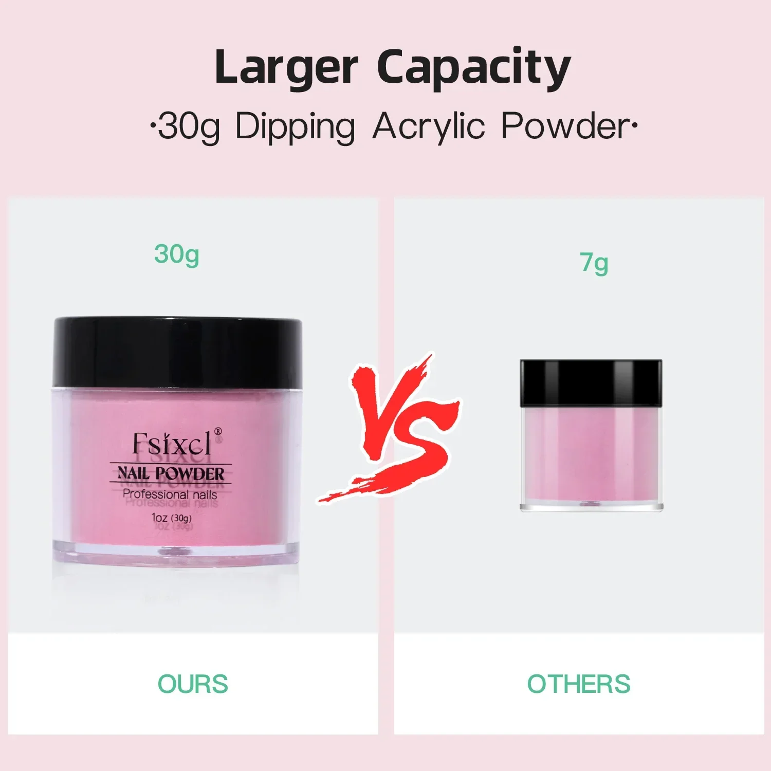 FSIXCL 1oz Pink Pure Dipping Acrylic Powder Nail Art DIY Design for Professional Manicure Extension 3 in 1 Functional Pigment