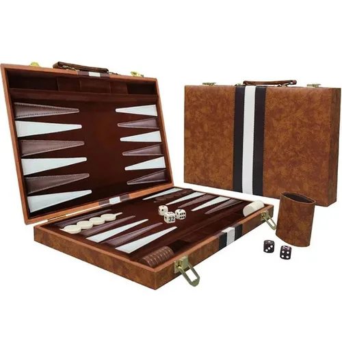 Imagen 1 del producto Juego de backgammon de 38 cm, tablero plegable clásico con estuche de cuero, juego de viaje portátil, paquete de regalo ideal para amantes de la estrategia