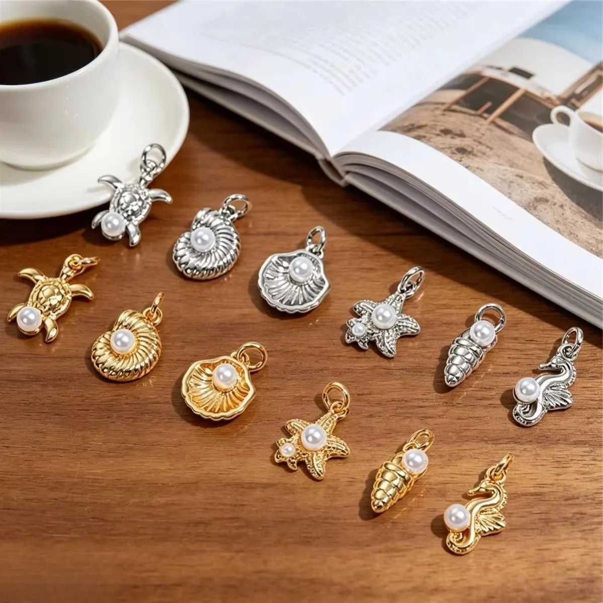 Anti-tarnish 14K Gold Plated Mini Ocean Series Star Conch Shell Pearl Pendants 1pcs DIY Handmade Summer Dainty Accessories