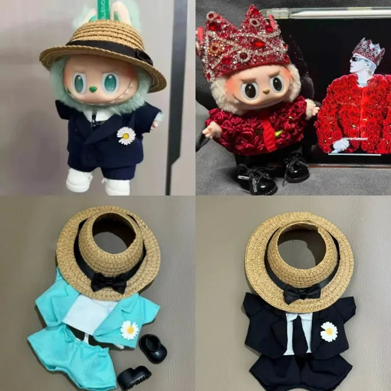 

For Labubu Clothes 17cm G-D Same Style Zimomo Red Rose Green Suit Pink Suit Set Collection Baby Dress No Doll Only Outfits
