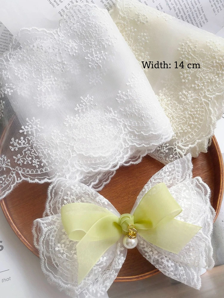 Lace DIY Wide Edge Butterfly Bow, White Milk Silk Mesh Embroidery, Handmade Hair Accessory for Wedding