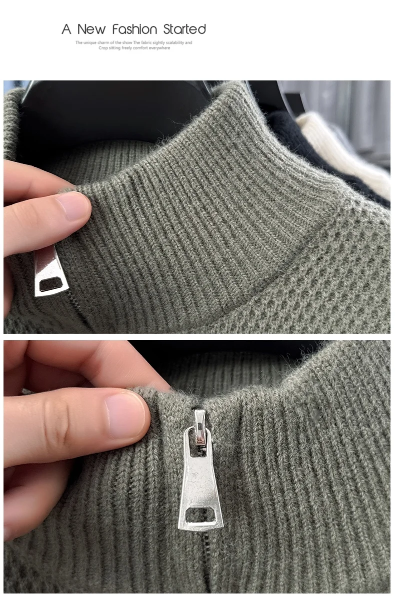 Hochwertige Herren-Strickjacke Hochwertige Marke Einfaches Reißverschluss-Design mit Stehkragen Herbst-Winter Neue Mode Lässiger Pullover-Mantel – Detail 22