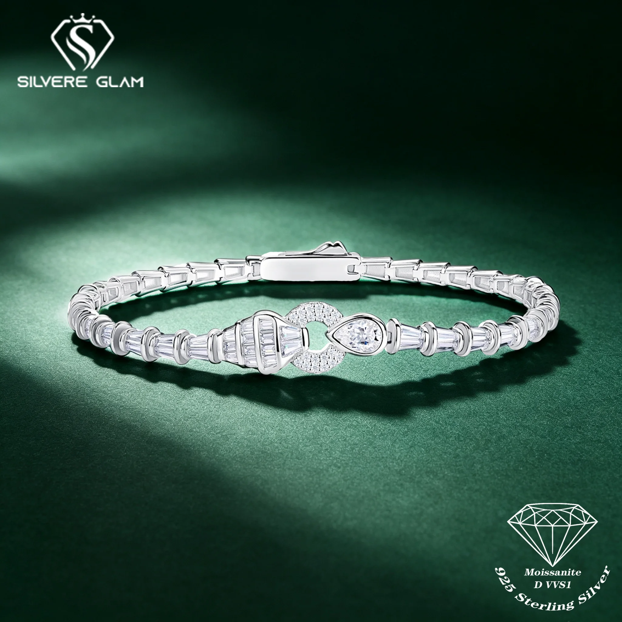 TS 925 Sterling Silver Irregular Moissanite Brand Bracelets & Bangle For Women D Color Moissanite Lab Grown Jewelry