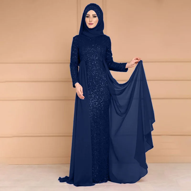 Vestido largo ajustado de manga larga con lentejuelas para mujer, ropa femenina de talla grande, Abayas de Arabia Saudita, S-5XL, novedad de 2022