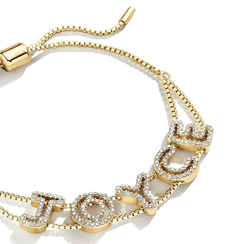 

Customized Double Chain Zircon Letters Slider Bracelets Designs Personalized Crystal Name Bracelet Elegant Jewelry Gift Women