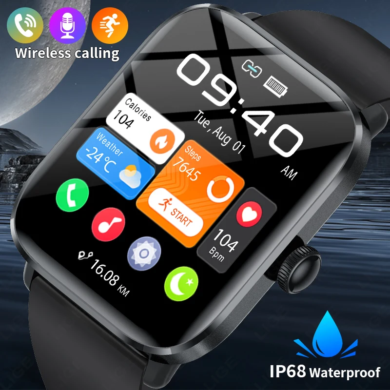 

LIGE HT02 Voice Calling Smart Watch Ultra 1.83 inch Screen 24H Health Monitor 100+ Sports Modes, Bluetooth Smartwatch Men Women