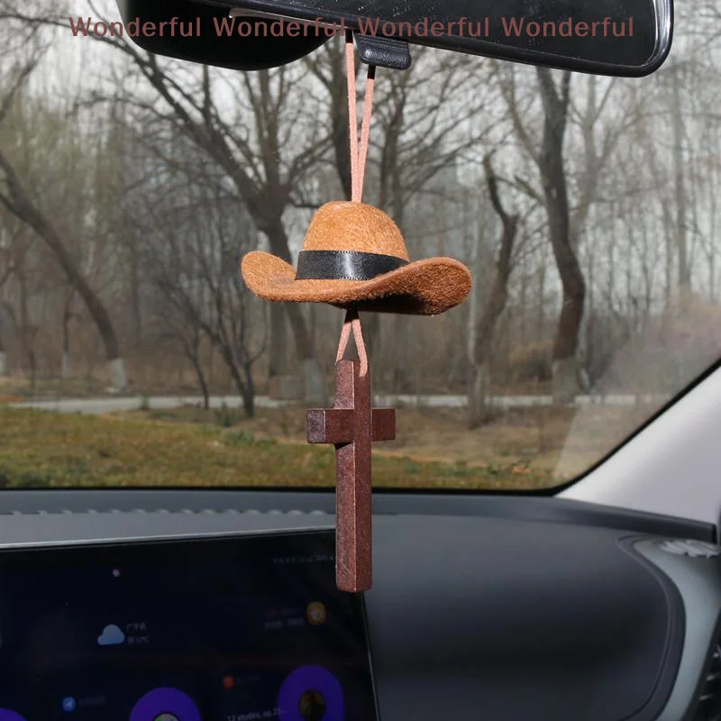 

Mini Cowboy Hat Car Hanging Ornament Fashion Auto Interior Rearview Mirror Decoration Accessories